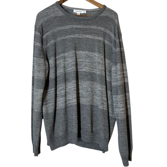 Calvin Klein Gray Merino Wool Blend Sweater Mens Sz XXL Striped Quiet Luxury - Picture 1 of 8